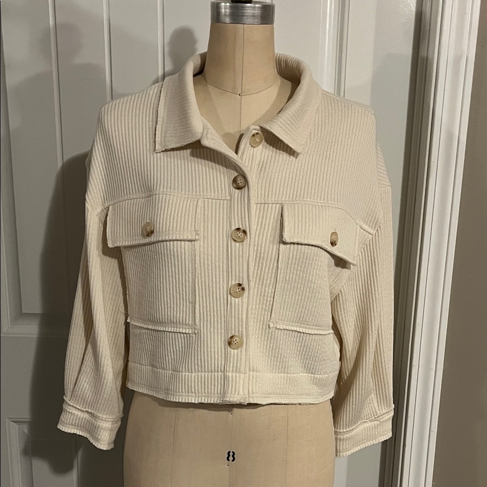 Blu Pepper Off-White Button-Up Utility Jacket